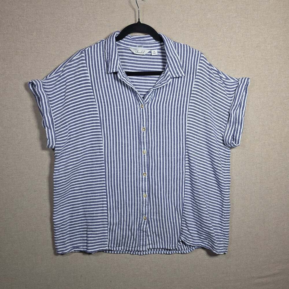 Caffé Marrakesh Womens XL blue stripe Button Up collared Shirt Short Sleeve